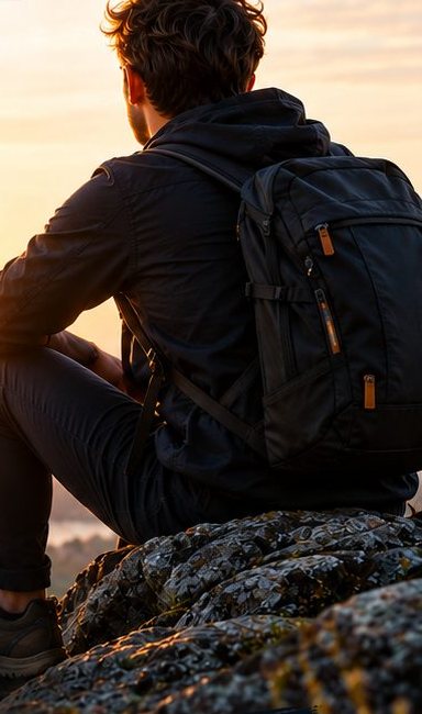 Gründer blickt bei Sonnenaufgang auf eine Landschaft – Sinnbild für den Weg vom Gründer zum Unternehmer